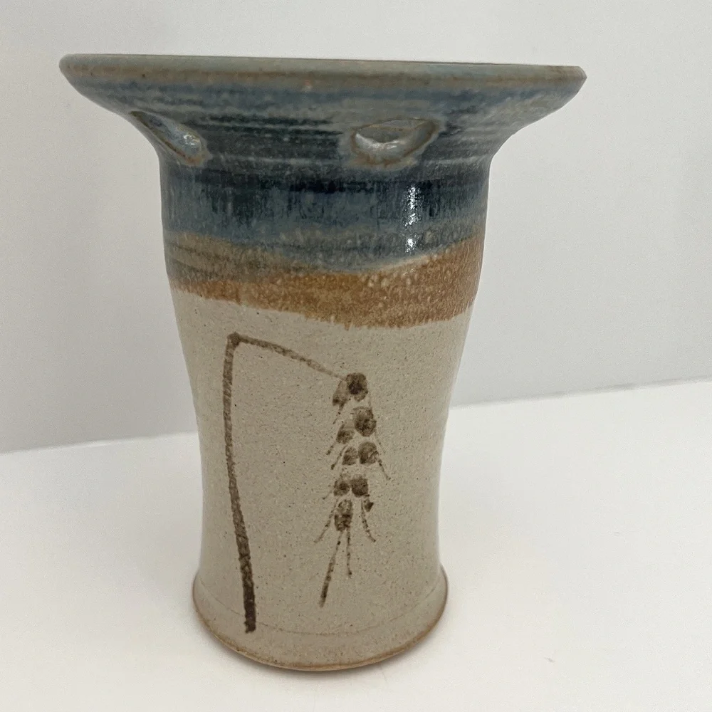 Studio Art Pottery Toothbrush Holder 6 Holes Hand Thrown Brown/Blue 6
